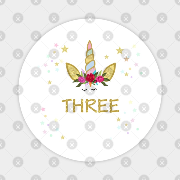 Third birthday candle. Three. Unicorn Birthday invitation. Party invitation Magnet by GULSENGUNEL